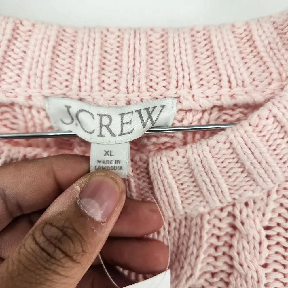 J.Crew‎ Women's Pink XL 100% Cotton XL Cable Knit Crewneck Sweater NWT